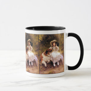Collie, Mädchen und Katze Tasse