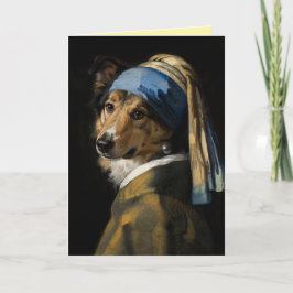 Collie mit einer Perlenohrring-Grußkarte Karte