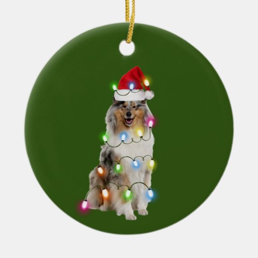 Collie mit Hat Lights Christmas Keramik Ornament (Vorne)