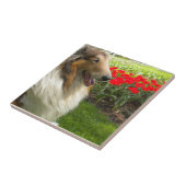 Collie N Tulips Tile Trivet Fliese (Seite)