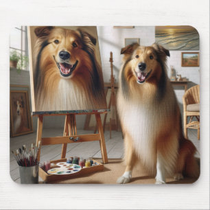 Collie Paint Portrait on Easel Mousepad