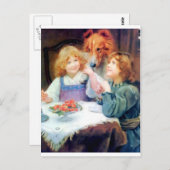 Collie Pet Hund und zwei Mädchen. Postkarte (Vorne/Hinten)