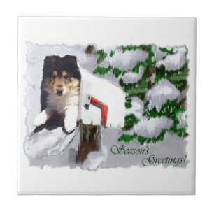 Collie Puppy Christmas Mailbox Fliese