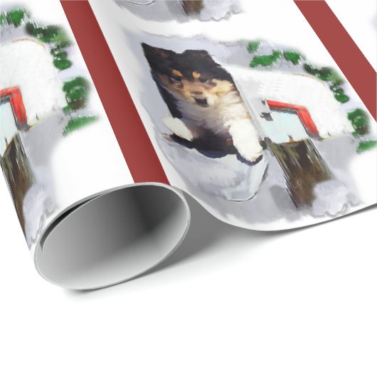 Collie Puppy Christmas Mailbox Geschenkpapier (Rolleneckpunkt)