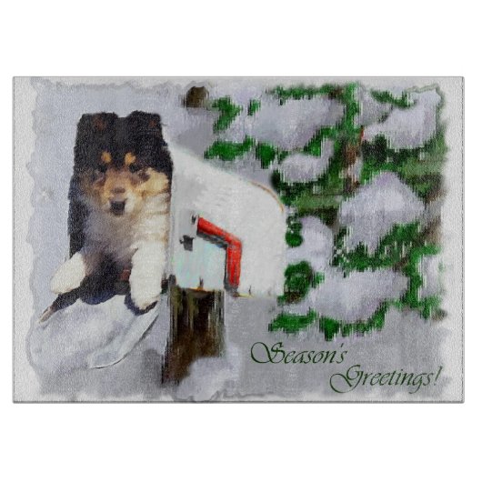 Collie Puppy Christmas Mailbox Schneidebrett (Vorderseite)