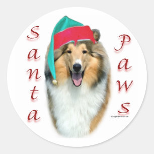 Collie (rau) Santa Paws Runder Aufkleber