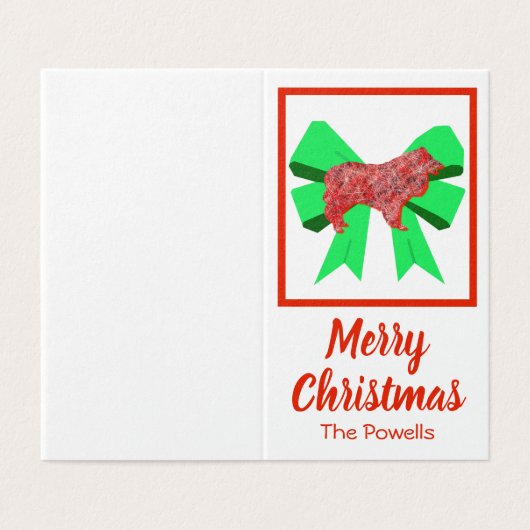 Collie Rough Christmas Dog & Green Bow Small (Außenseite Aufgefaltet)