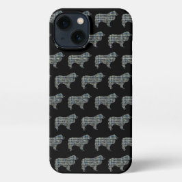 Collie Rough Dog Niedliche Silhouette Grid Black iPhone 13 Hülle