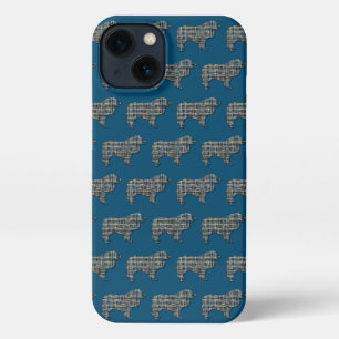 Collie Rough Dog Niedliche Silhouette Grid Blue iPhone 13 Hülle