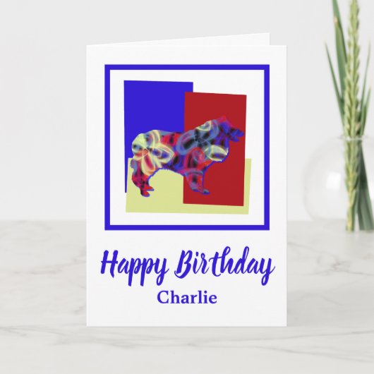 Collie Rough Dog Red Blue Yellow Birthday Card Karte (Vorderseite)