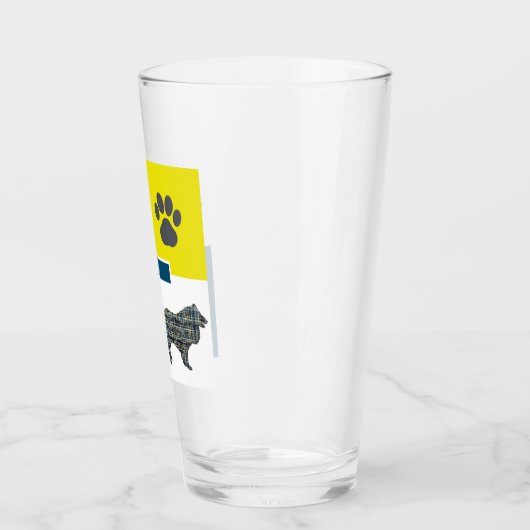 Collie Rough Dog Silhouette & Paw Y&B Grid Glas (Links)