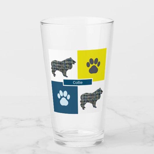 Collie Rough Dog Silhouette & Paw Y&B Grid Glas (Vorderseite)