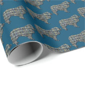 Collie Rough Dog Silhouette Y&B Grid Blue Geschenkpapier (Rolleneckpunkt)