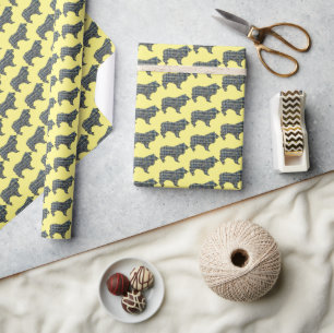 Collie Rough Dog Silhouette Y&B Grid Yellow Geschenkpapier