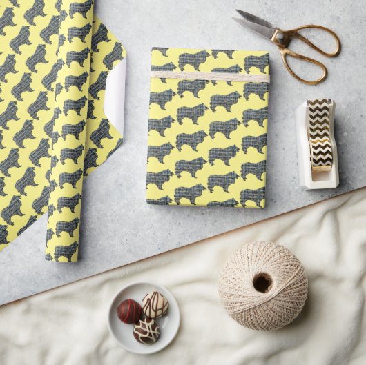 Collie Rough Dog Silhouette Y&B Grid Yellow Geschenkpapier (Kunsthandwerk)