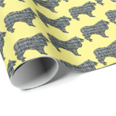 Collie Rough Dog Silhouette Y&B Grid Yellow Geschenkpapier (Rolleneckpunkt)
