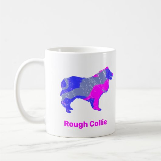 Collie Rough Hund Niedlich Pink Silhouette Weiß Kaffeetasse (Links)