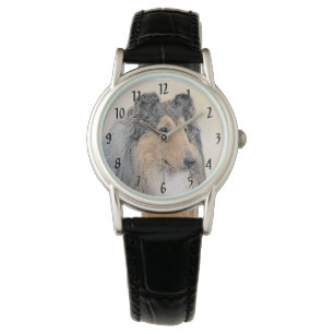 Collie (Rough) Malerei - Niedliche Original Hunde  Armbanduhr