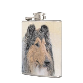Collie (Rough) Malerei - Niedliche Original Hunde Flachmann (Links)