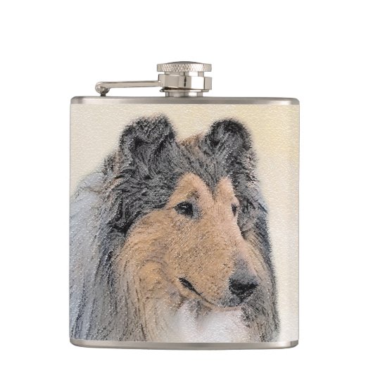 Collie (Rough) Malerei - Niedliche Original Hunde Flachmann (Vorderseite)