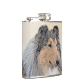 Collie (Rough) Malerei - Niedliche Original Hunde Flachmann (Rechts)