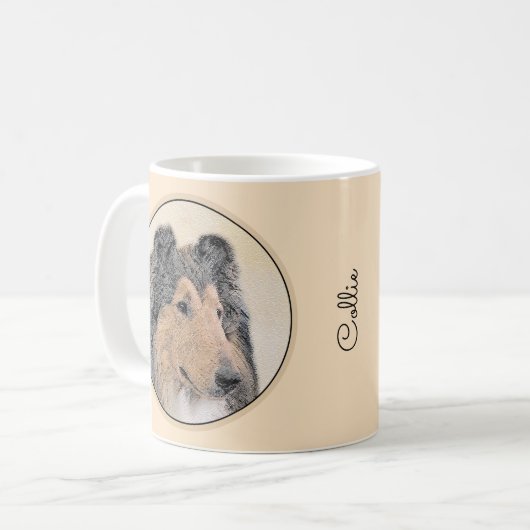 Collie (Rough) Malerei - Niedliche Original Hunde Kaffeetasse (Vorderseite Links)