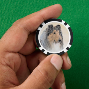 Collie (Rough) Malerei - Niedliche Original Hunde Pokerchips