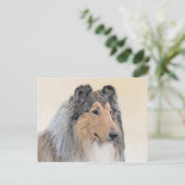 Collie (Rough) Malerei - Niedliche Original Hunde  Postkarte (Stehend Vorderseite)