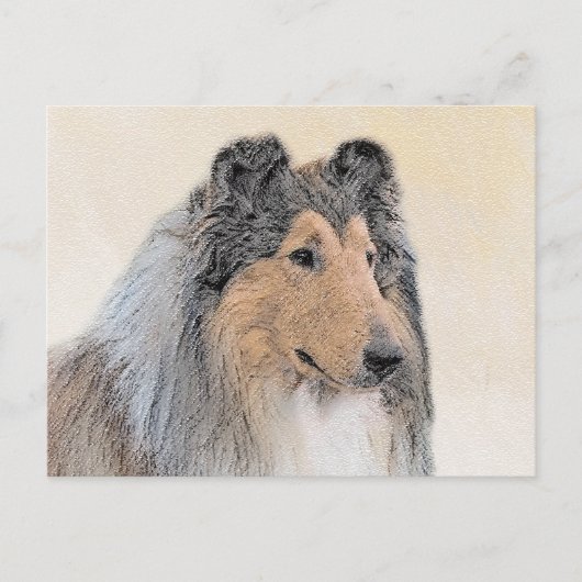 Collie (Rough) Malerei - Niedliche Original Hunde  Postkarte (Vorderseite)
