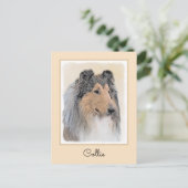 Collie (Rough) Malerei - Niedliche Original Hunde Postkarte (Stehend Vorderseite)
