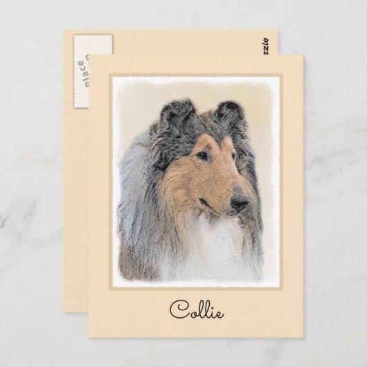 Collie (Rough) Malerei - Niedliche Original Hunde Postkarte (Vorne/Hinten)
