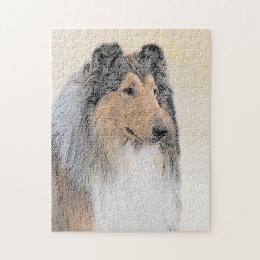 Collie (Rough) Malerei - Niedliche Original Hunde Puzzle (Vertikal)