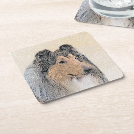 Collie (Rough) Malerei - Niedliche Original Hunde Rechteckiger Pappuntersetzer (angewinkelt)