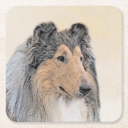 Collie (Rough) Malerei - Niedliche Original Hunde Rechteckiger Pappuntersetzer (Vorderseite)