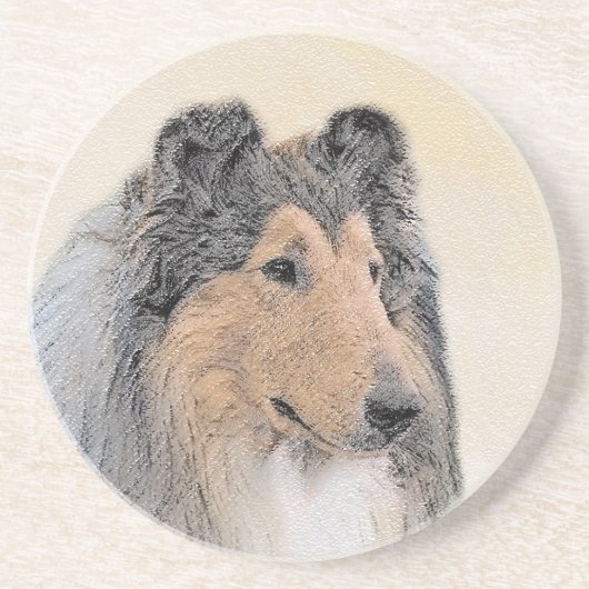 Collie (Rough) Malerei - Niedliche Original Hunde Sandstein Untersetzer (Vorne)