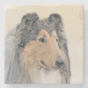 Collie (Rough) Malerei - Niedliche Original Hunde  Steinuntersetzer