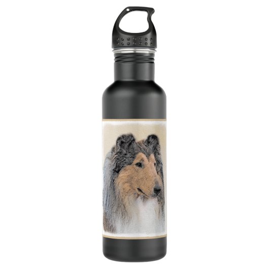 Collie (Rough) Malerei - Niedliche Original Hunde Trinkflasche (Vorderseite)
