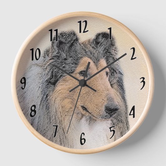 Collie (Rough) Malerei - Niedliche Original Hunde Uhr (Vorderseite)
