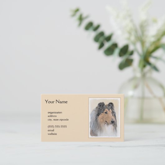 Collie (Rough) Malerei - Niedliche Original Hunde Visitenkarte (Stehend Vorderseite)
