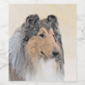 Collie (Rough) Malerei - Niedliche Original Hunde Weinetikett (Einzelnes Label)