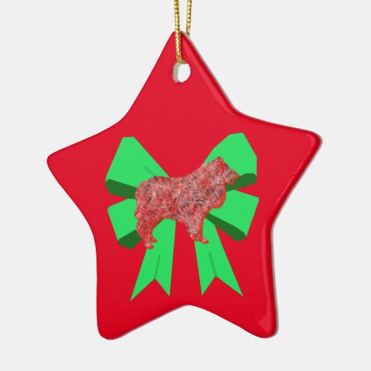 Collie Rough Red Dog & Green Bow Christmas Keramik Keramik Ornament (Links)