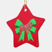 Collie Rough Red Dog & Green Bow Christmas Keramik Ornament (Links)