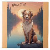 Collie Shepherd am See Fliese (Vorderseite)