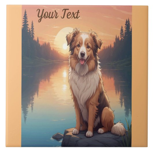 Collie Shepherd am See Fliese (Vorderseite)