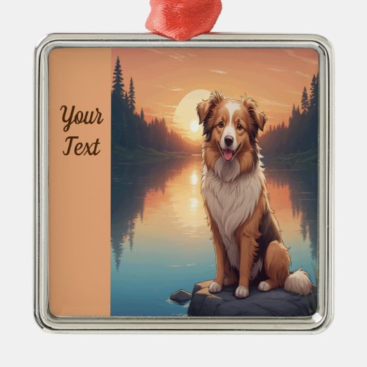 Collie Shepherd am See Ornament Aus Metall (Vorne)