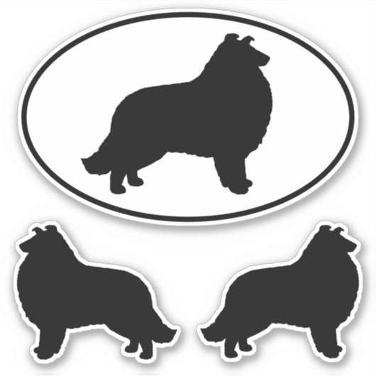 Collie Silhouetten Hunde Rasse Vinyl Sticker Set (Vorderseite)