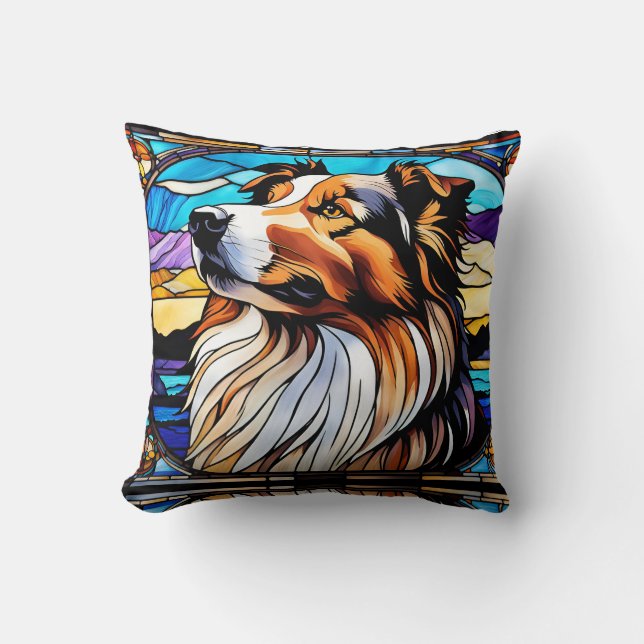 Collie Stains Glass Look Kissen (Vorderseite)