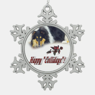 Collie-Tri Farbweihnachten Schneeflocken Zinn-Ornament