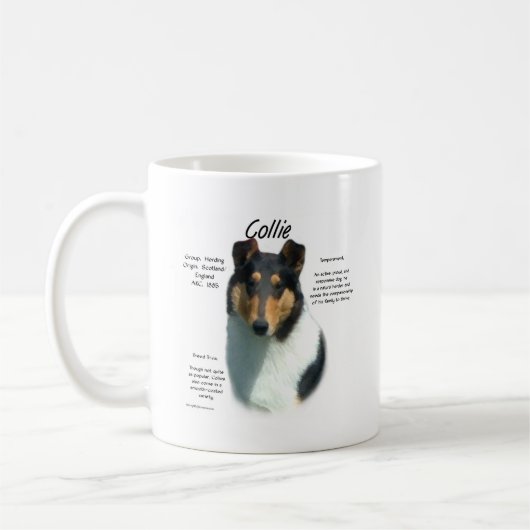 Collie (tri glatt) History Design Kaffeetasse (Links)