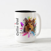 Collie Vater / Collie Mama Aquarell Foto Zweifarbige Tasse (VorderseiteRechts)